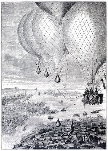 Hot air balloon transporting military aerial torpedo 1886
Original edition from my own archives
Source : 1886 Ilustración Artística