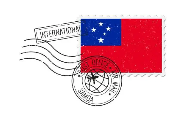 Vector illustration of Samoa grunge postage stamp. Vintage postcard vector illustration with national flag of Samoa isolated on white background. Retro style.