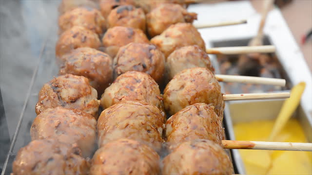 Grilled Giant Meatball Skewers