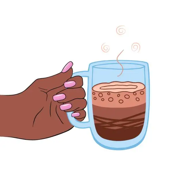 Vector illustration of hand of american woman with cup of coffee