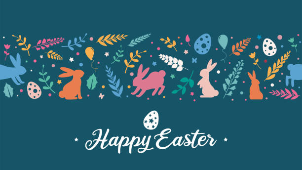 happy easter background - floral pattern butterfly easter easter egg stock illustrations