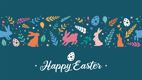 Colourful Happy Easter background with text.