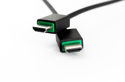 A close shot of HDMI cable isolated on a white background