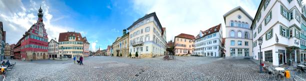 Esslingen, Germany - February, 11th - 2024: Market square with red town hall.