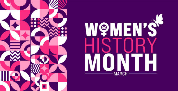 March is Women’s History Month geometric shape pattern background template with women vector and women icon sign design. use to background, banner, placard, card, and poster design template. March is Women’s History Month geometric shape pattern background. womens history month stock illustrations