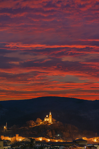 Majestic sunrise sky over the Tsarevets fortress