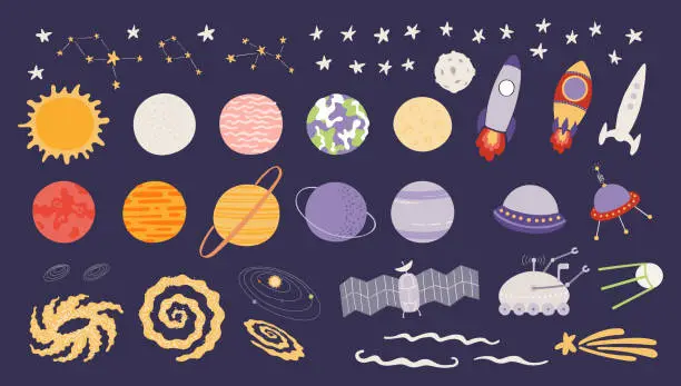 Vector illustration of Cute space clipart set with Solar system planets