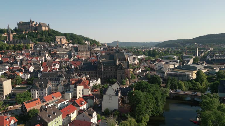 Aerial view of Marburg, Germany with stunning architecture