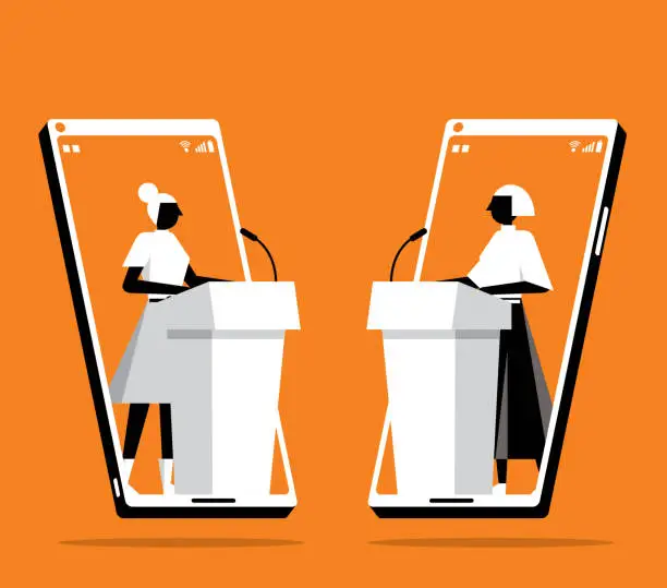 Vector illustration of On-line Voting - Businesswomen