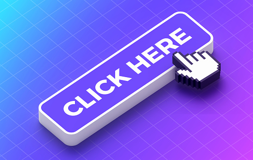 Click here UX button technology digital computing cursor computer users interface 3D render user experience background with space for your copy.