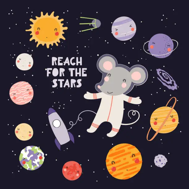 Vector illustration of Cute mouse astronaut
