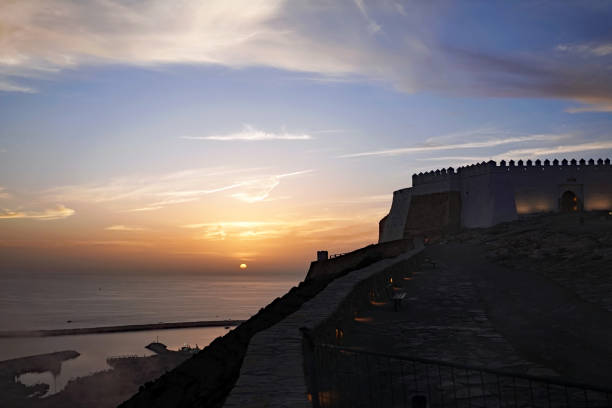 The Kasbah of Agadir Oufla on sunset in Agadir town, Morocco Agadir, Morocco 11 november, 2023, The majestic ancient fortress Kasbah of Agadir Oufla in Agadir city, Morocco sunset agadir marocco stock pictures, royalty-free photos & images