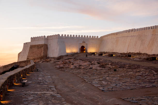 The Kasbah of Agadir Oufla on sunset in Agadir town, Morocco Agadir, Morocco 11 november, 2023, The majestic ancient fortress Kasbah of Agadir Oufla in Agadir city, Morocco sunset agadir marocco stock pictures, royalty-free photos & images