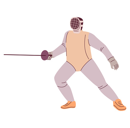 Fencing athlete during fight.Vector flat illustration.Isolated on white background.Fencing sport.