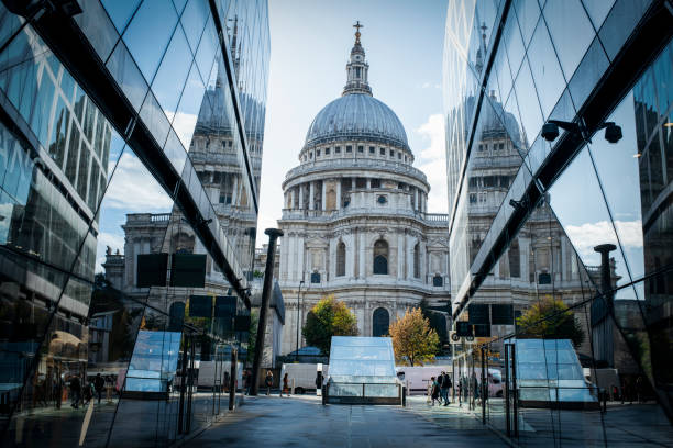 St. Paul's Cathedral reflected in the surrounding buildings, London,UK.