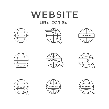 Set line icons of website isolated on white. Internet, mouse cursor, www, online communication, browser, computer, search. Vector illustration