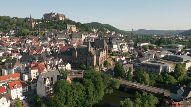 Aerial view of Marburg, Germany with stunning architecture