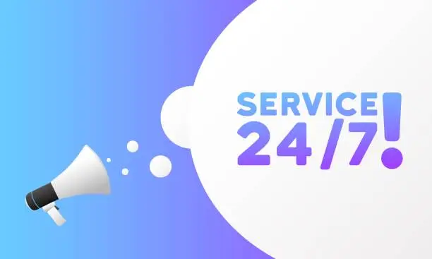 Vector illustration of Service 24/7 sign. Flat style. Vector icons
