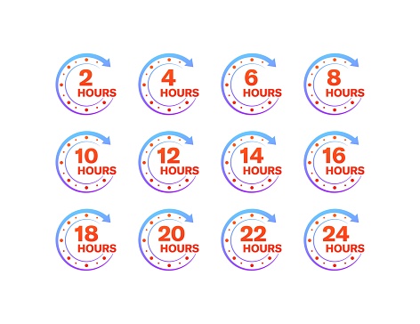Hours countdown icons. Hours countdown set. Flat style. Vector icons