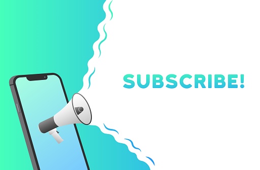 Subscribe sign. Smartphone screen. Flat style. Vector illustration
