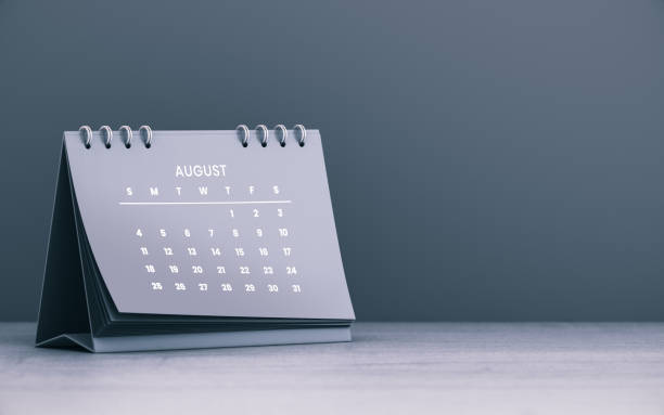 istock 2024 August Monthly Desktop Calendar on Wooden Background. Selective Focus Calendar. 3d rendering stock photo 2005502018