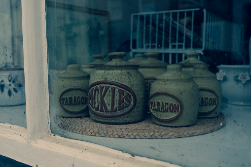 Antique Vintage Shop Selling Old Spice Ceramic Jars