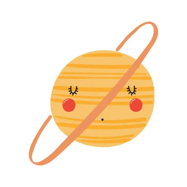 Vector illustration of Planet Saturn with kawaii face cute illustration.