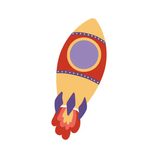 Vector illustration of Flying rocket, spaceship cartoon illustration.