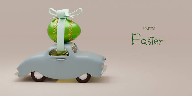 istock Happy Easter holiday banner. Greeting banner. 3d render. Space for text. 2005506416
