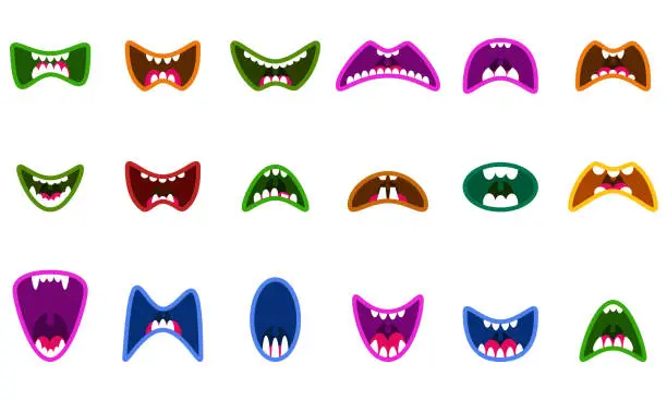 Vector illustration of Cute monster mouth vector set