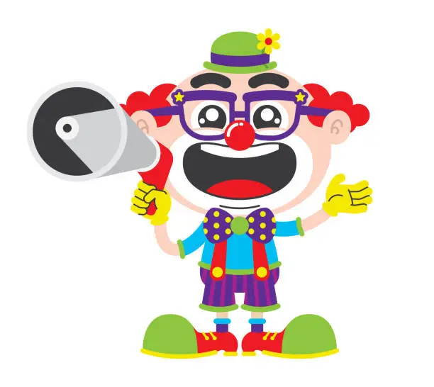 Vector illustration of Circus Show Party Clown With Megaphone Speaker