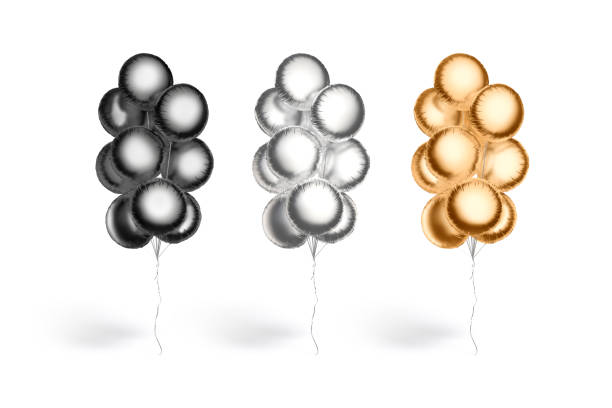 istock Blank black, gold and silver round balloon bouquet mockup, isolated 2005523673
