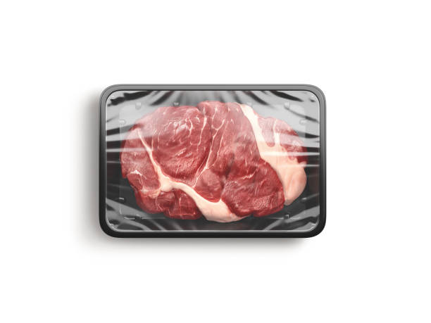 blank transparent plastic tray with beef mockup, top view - carne - fotografias e filmes do acervo