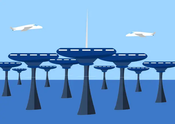 Vector illustration of Futuristic sea city