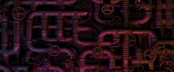 istock Background dark wall loft steampunk lamp from pipes 2005567557