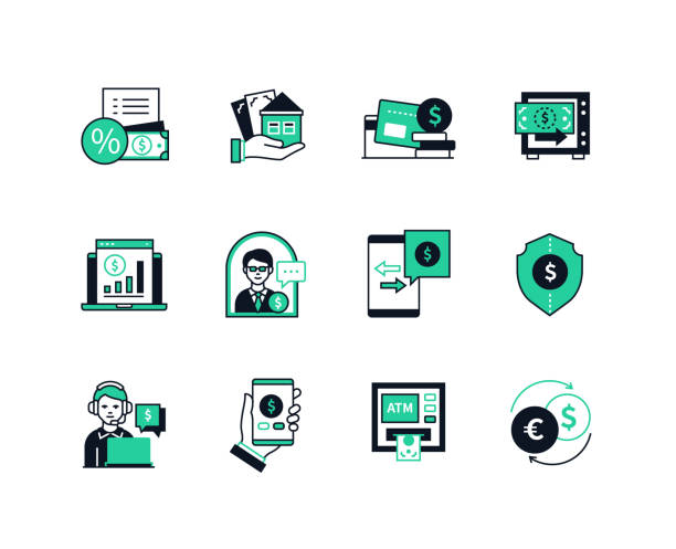 Money and finance - line design style icons set vector art illustration