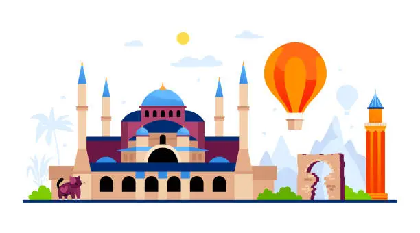 Vector illustration of Hagia Sophia Grand Mosque - modern colored vector illustration