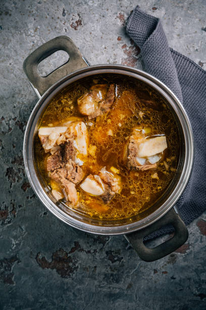 Homemade beef bone broth, rich on collagen, amino acids and proteins