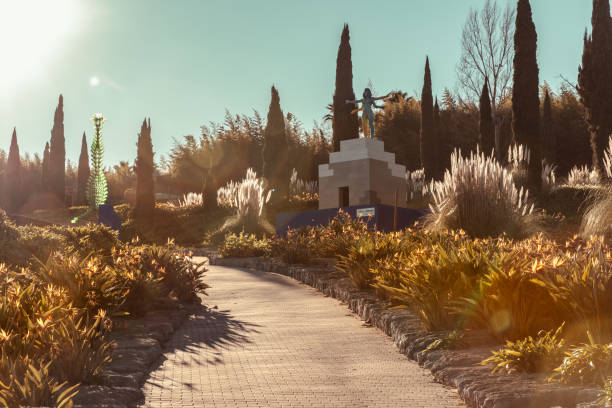 Beautiful plant diversity and art sculptures in the Bacalhoa Buddha Eden oriental landscape park in Portugal