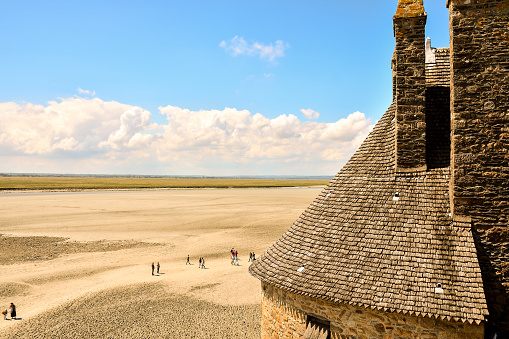 Panoramic view of famous historic Le Mont Saint-Michel tidal island Normandy northern France