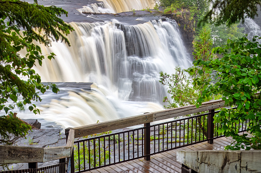 Beautiful Kakabema Falls and viewing from the boardwalk in the provincial park in Thunder Bay, Ontario, Canada