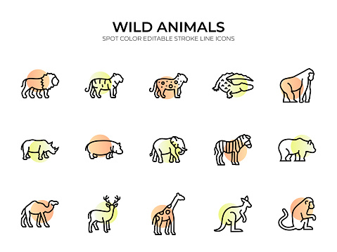 Wild Animals Editable Stroke Line Icons