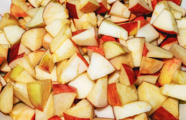 Close up of fresh red apple cut pieces