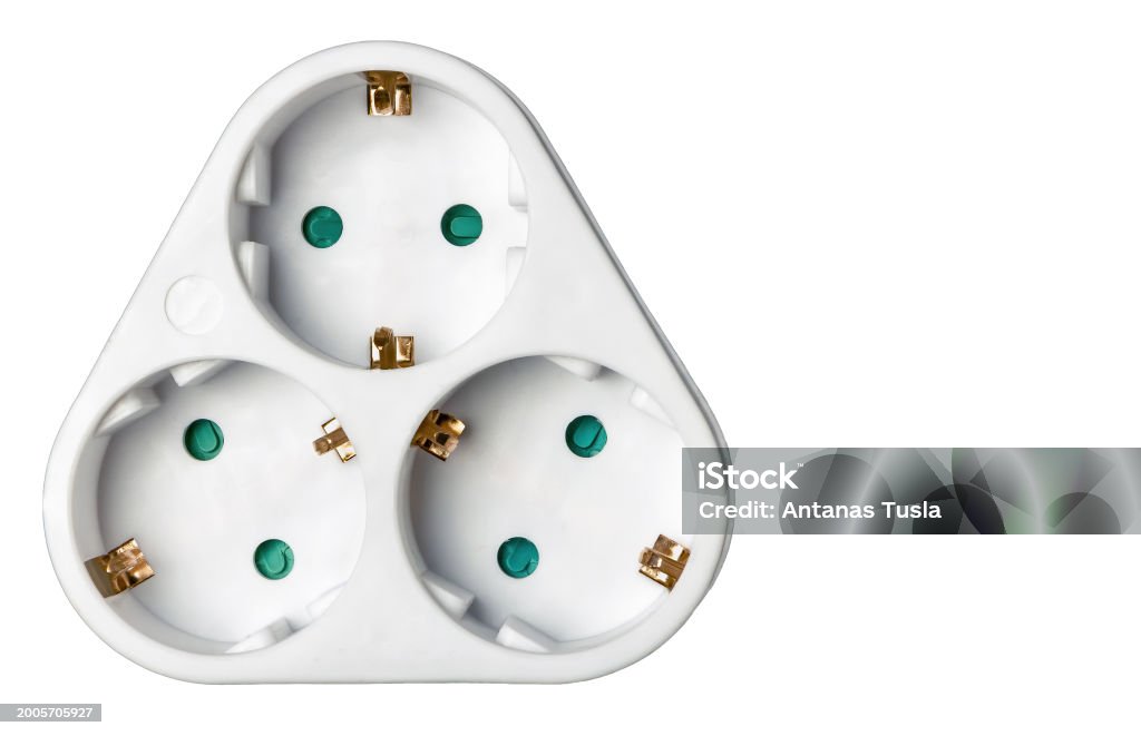 Adapter Three Threeprong Socket Adapter With Grounding On A White Background Stock ...