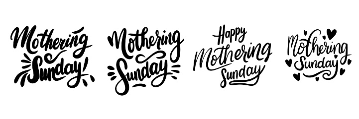 Collection of inscriptions Mothering Sunday. Handwriting text banner set in black color. Hand drawn vector art.