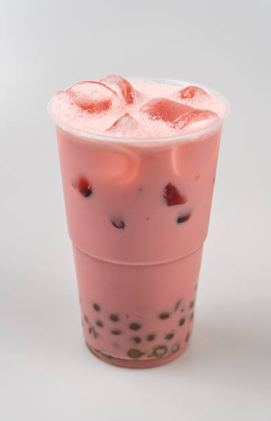 Iced sugary chocolate drink in plastic container at retail display