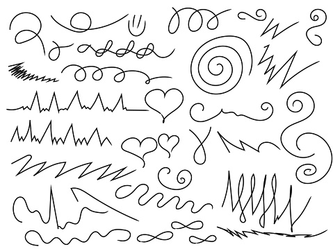 editable set of hand drawn doodles, meaningless designs and lines