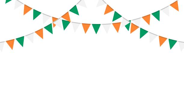 istock Green, white and orange flag garland. Triangle pennants chain. Party decoration. Celebration flags for decor 2005758640