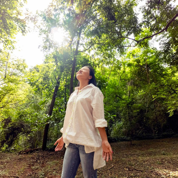 istock Japanese woman in a tree area. 2005765966