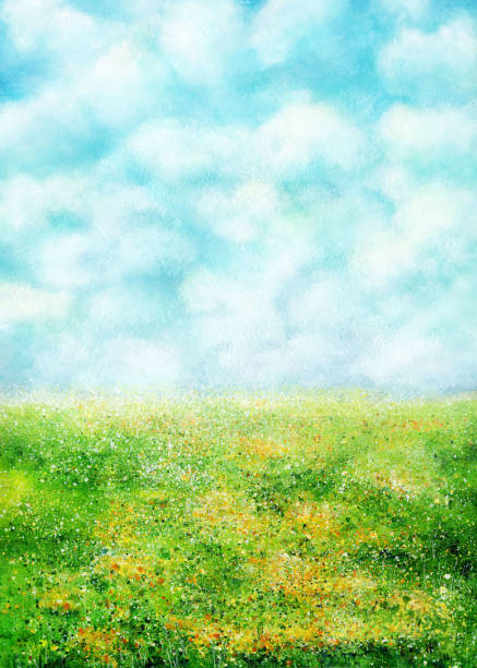 istock Field of flowers watercolor, Spring watercolor background 2005798032